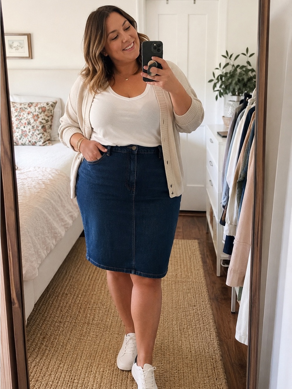Hybrid & Company Plus Size 22 Stretch Denim Pencil Mini Skirt Dark Wash